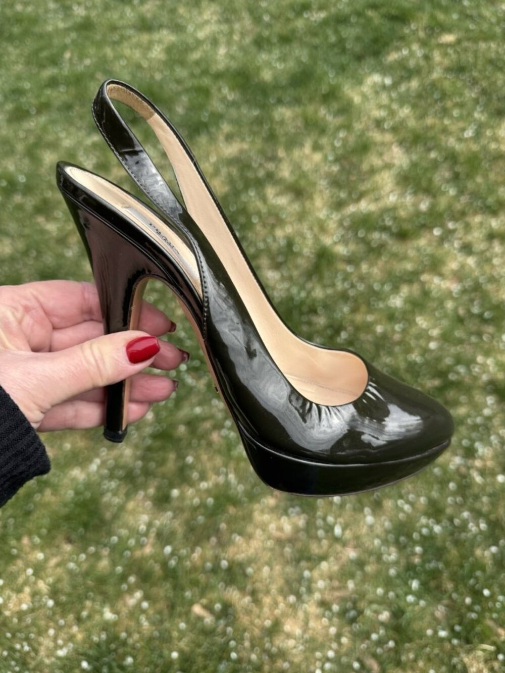 Prada Womens Sz 38.5 Olive Green Patent Leather Platform Slingback  Heels Sz 8 - Picture 11 of 11